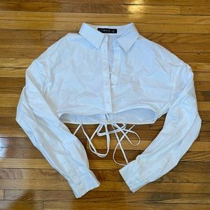 LIONESS wrapped button up crop shirt